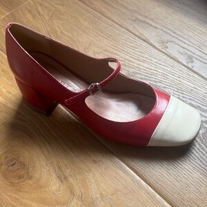 Vincenza Women's  Red and Cream Mary Jane Block Heels